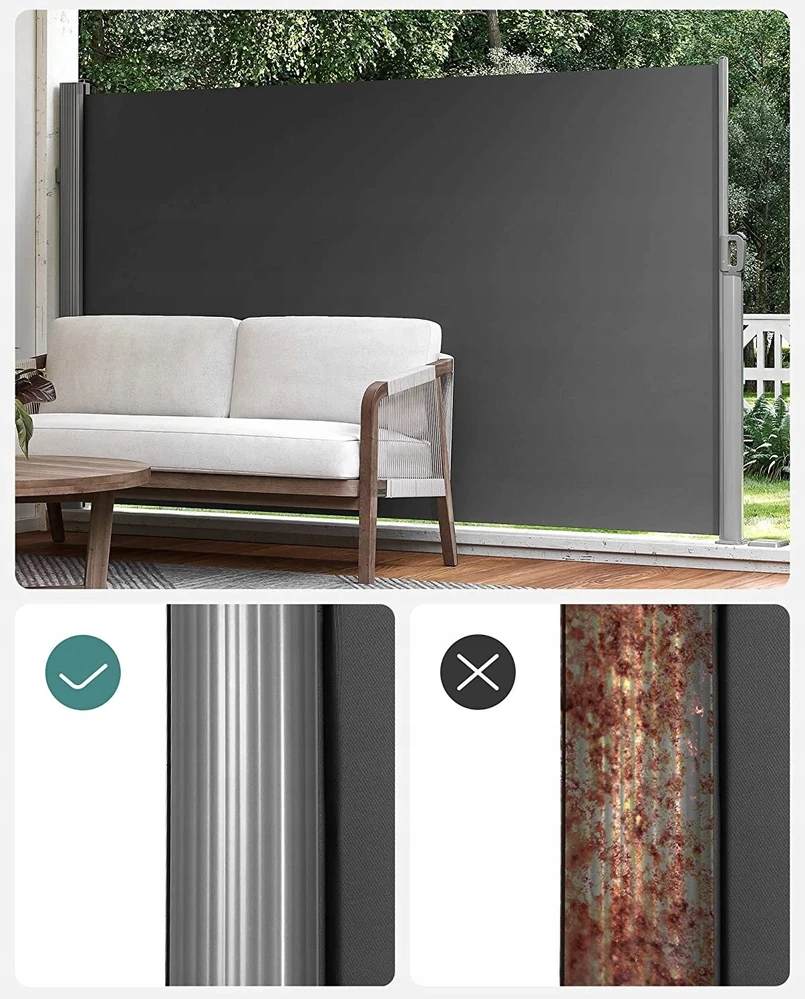Songmics Markiza boczna , rozkładana, 200 x 350 cm, moskitiera, ochrona przeciwsłoneczna, nieprzezroczysta, roleta boczna, na balkon, tar (GSA205G XXX)