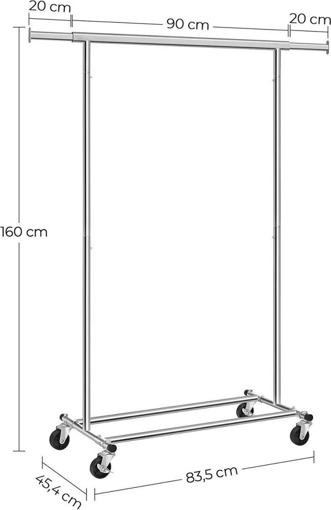 SONGMICS drabužių stovas su ratukais, ištraukiamas, metalinis, 90 kg, HSR13S