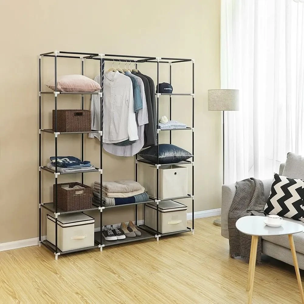 SONGMICS drabužių spinta su 12 lentynų ir kabykla, 150 × 45 × 175 cm, pilka, LSF03G