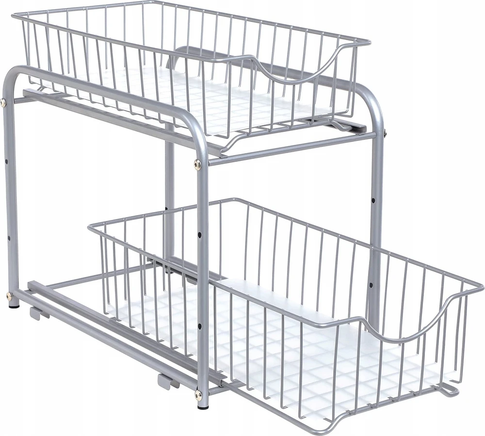 Songmics 2 metalinio sidabro spalvos virtuvės spintelių organizatorių rinkinys