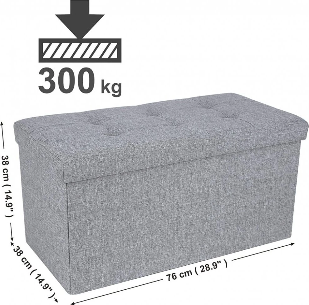Songmics Suoliukas su daiktadėže 76 cm Šviesiai pilka