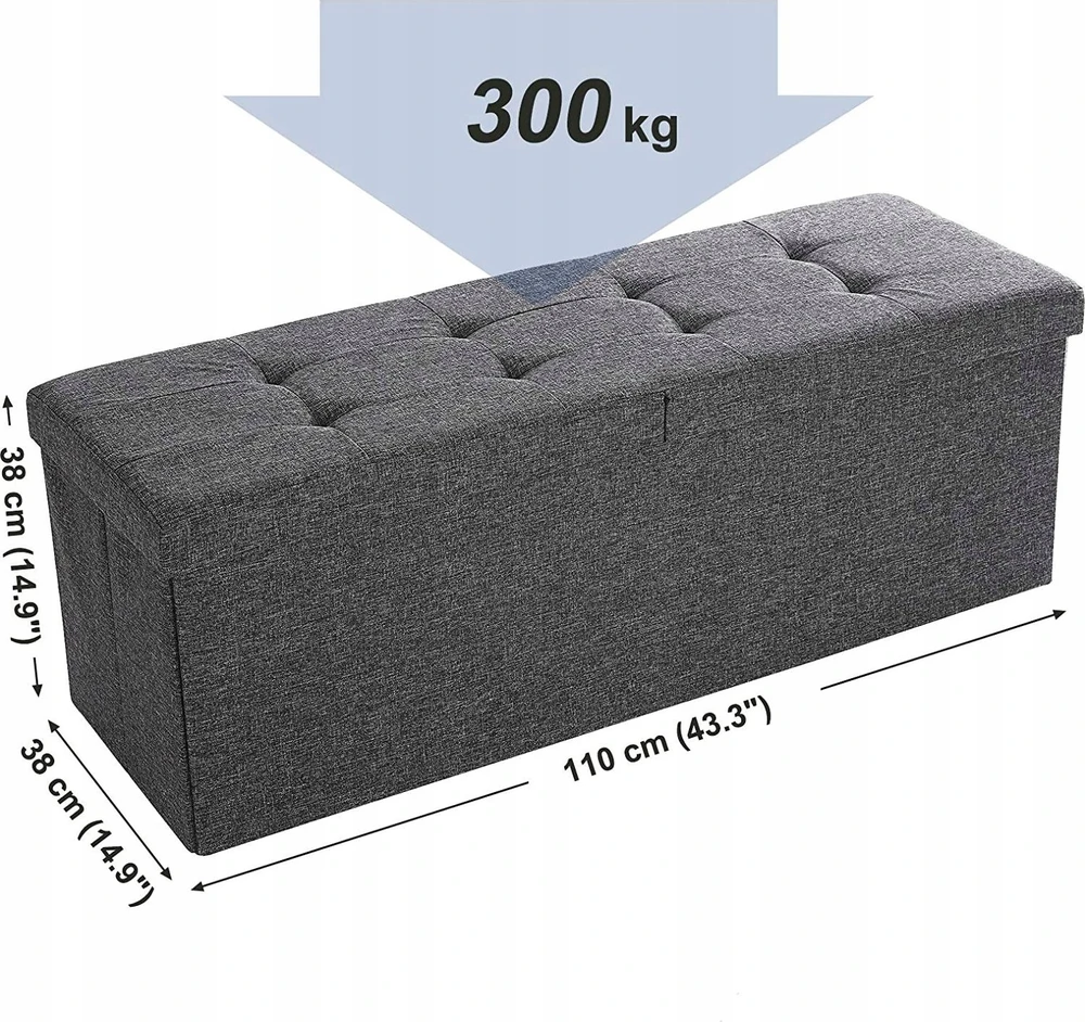 Songmics Suoliukas su atlenkiamu dangčiu 110 cm tamsiai pilkos spalvos