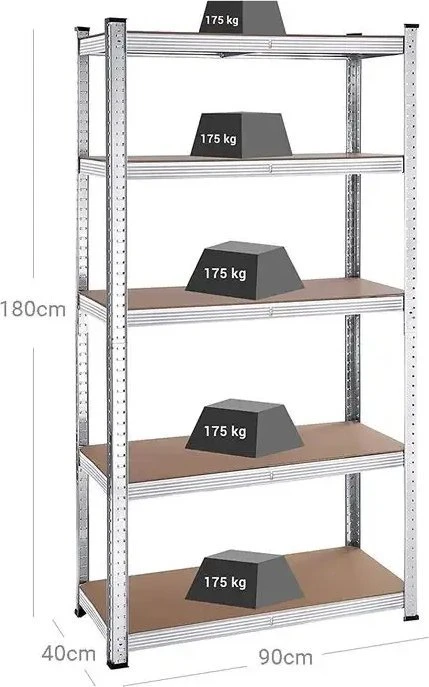 SONGMICS sandėliavimo lentynų komplektas su 5 lentynomis, 40 x 90 x 180 cm, GLR040E02