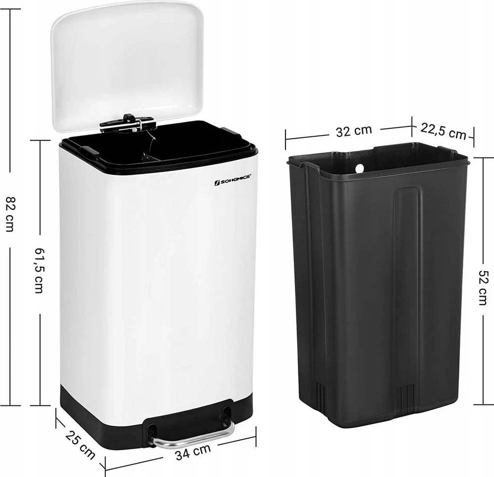 Songmics Atliekų dėžė 30 L balta
