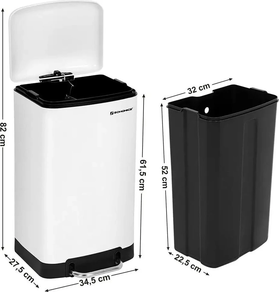 Songmics Atliekų dėžė 30 L balta
