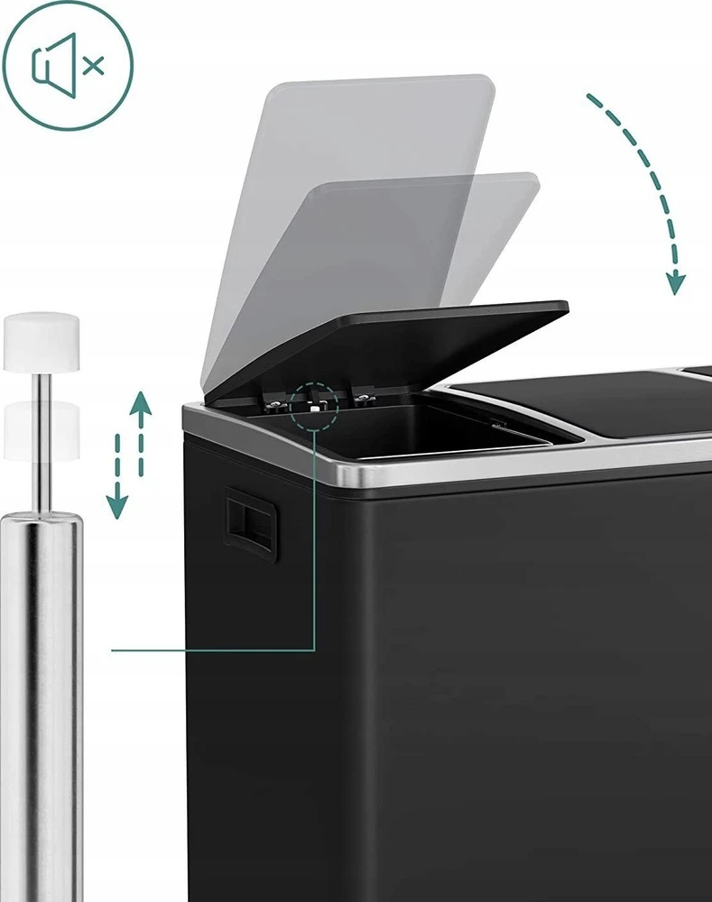 SONGMICS virtuvinė šiukšliadėžė su pedalu, 3 x 18 l, 54 l, juoda, B083LDWM93