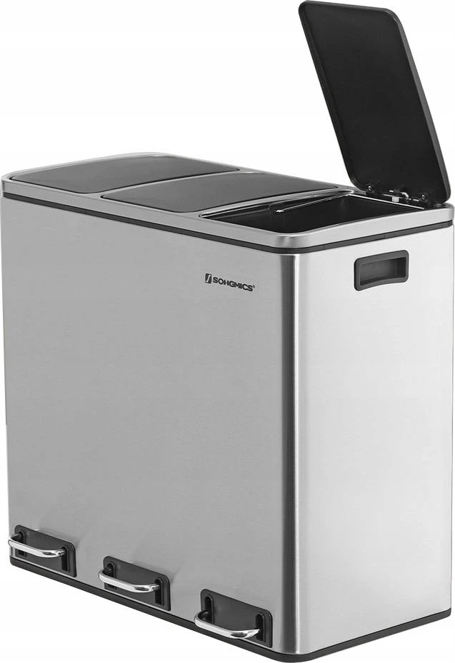 SONGMICS virtuvinė šiukšliadėžė su pedalu, 3 x 18 l, 3 skyriai, B07GJLDR31