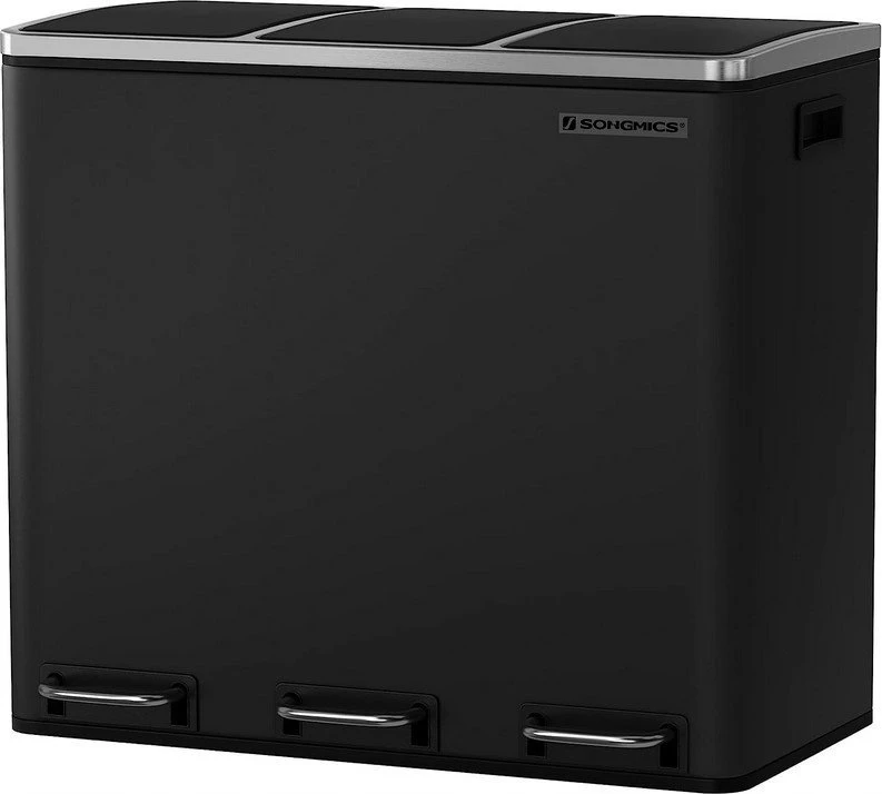 SONGMICS virtuvinė šiukšliadėžė su pedalu, 3 x 18 l, 54 l, juoda, B083LDWM93