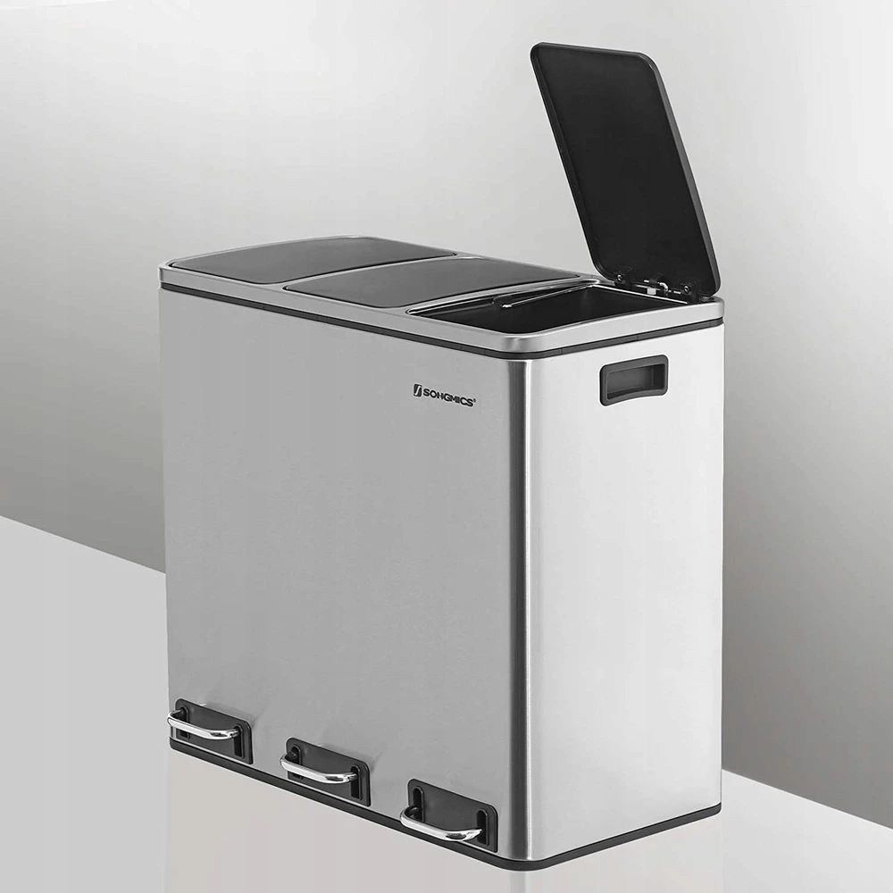 SONGMICS virtuvinė šiukšliadėžė su pedalu, 3 x 18 l, 3 skyriai, B07GJLDR31