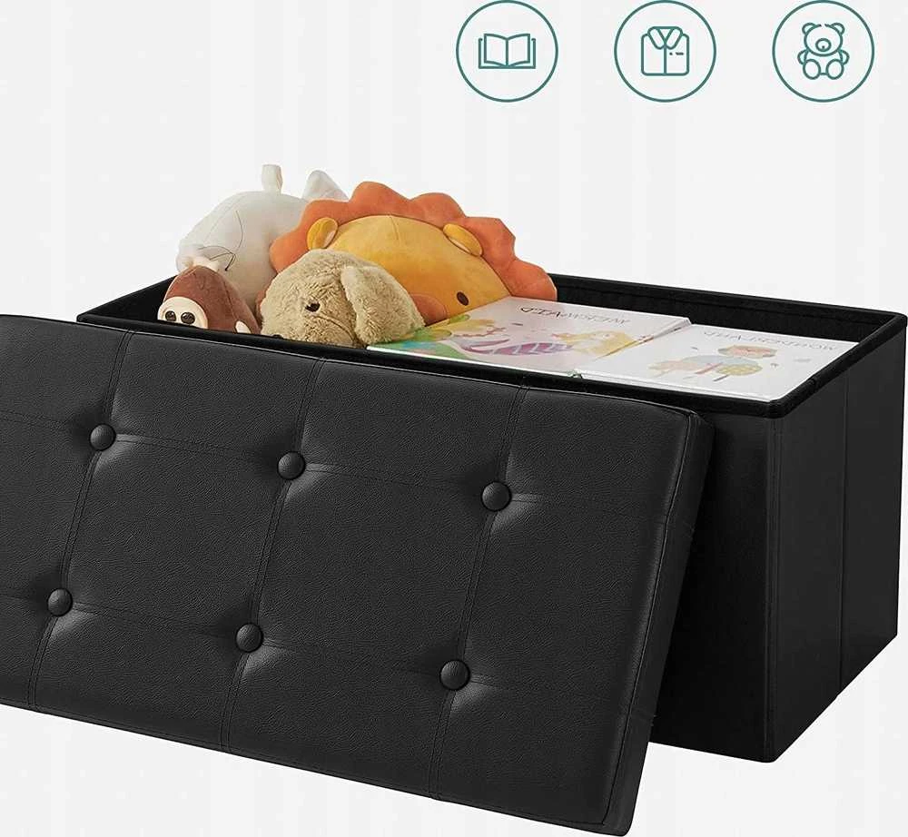 Songmics Suoliukas su saugykla 76 cm dirbtinė oda, juoda