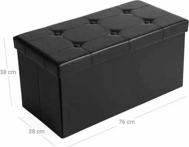 Songmics Suoliukas su saugykla 76 cm dirbtinė oda, juoda
