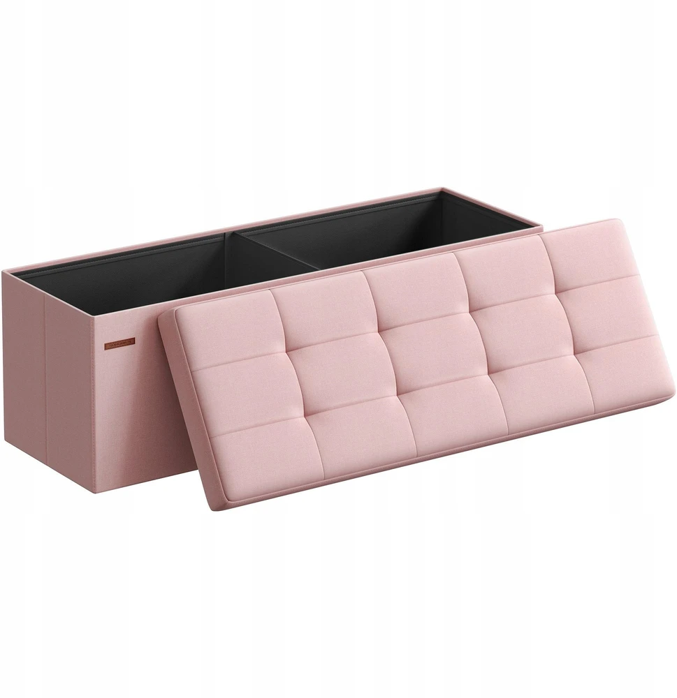 Songmics Taburetė su daiktadėže 38 x 110 x 38 cm pastelinės rožinės spalvos