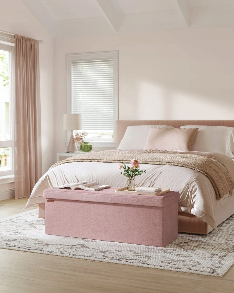 Songmics Taburetė su daiktadėže 38 x 110 x 38 cm pastelinės rožinės spalvos