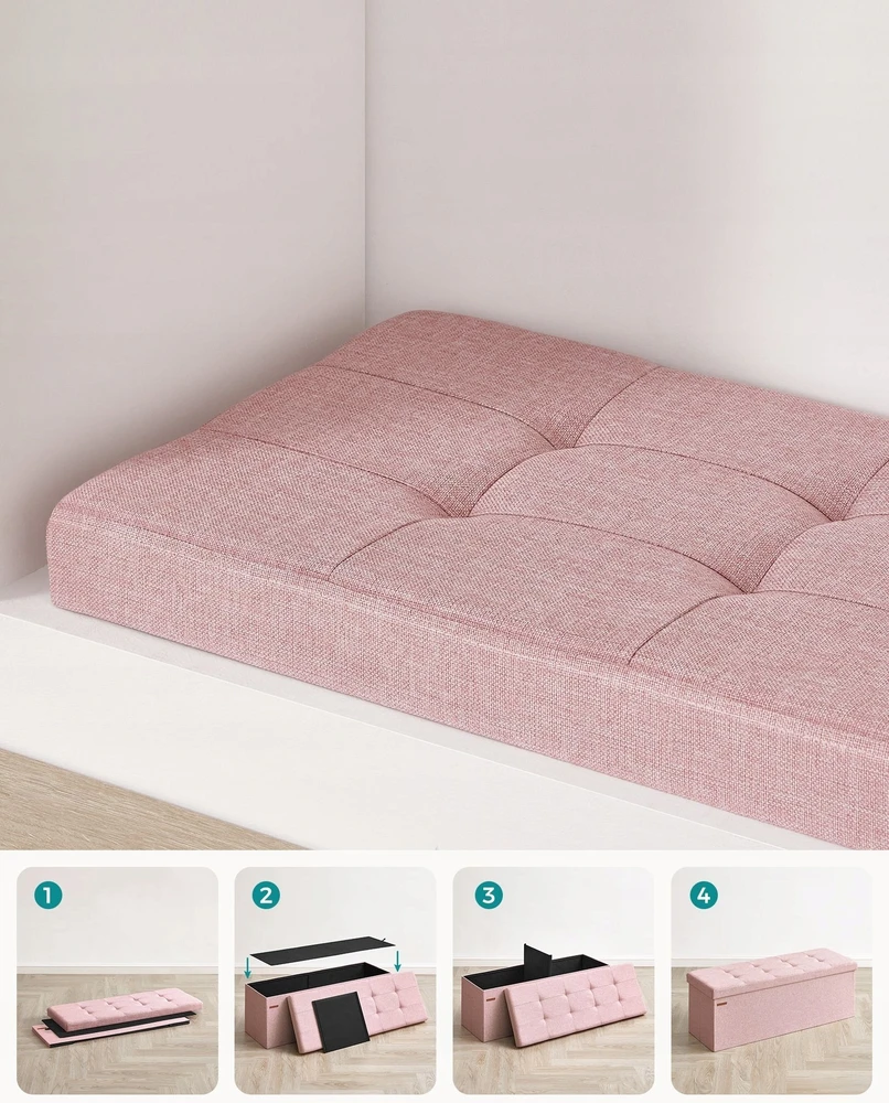 Songmics Taburetė su daiktadėže 38 x 110 x 38 cm pastelinės rožinės spalvos