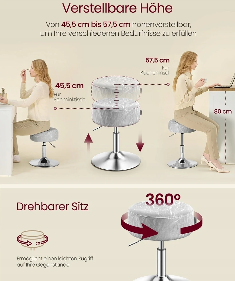 Songmics Kėdė reguliuojamo aukščio 360° pasukama pilkai melsva