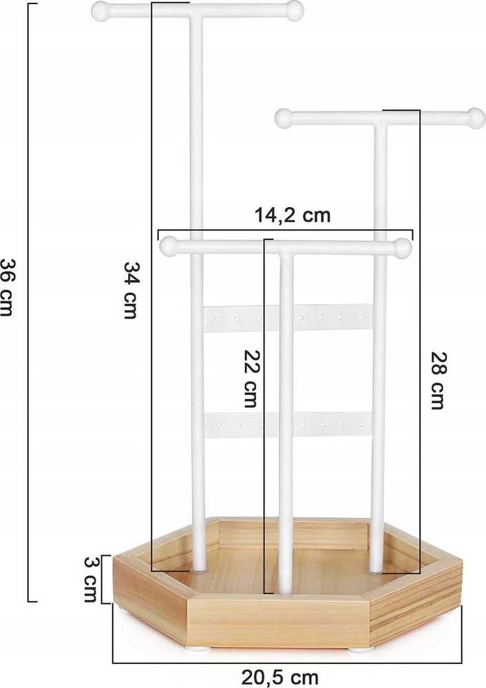 SONGMICS papuošalų stovas iš metalo ir medžio, 18 x 20.5 x 36 cm, baltas JJS03NW