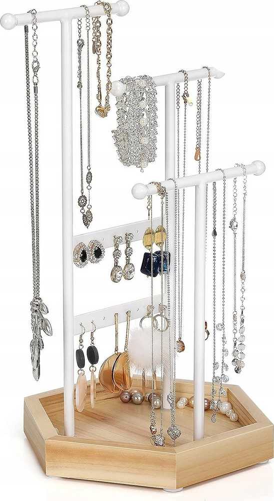 SONGMICS papuošalų stovas iš metalo ir medžio, 18 x 20.5 x 36 cm, baltas JJS03NW