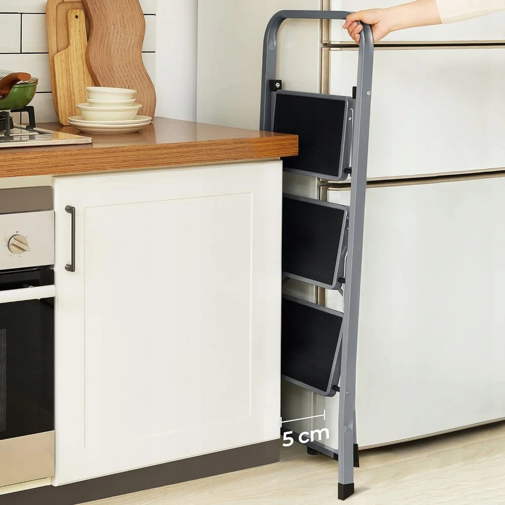 SONGMICS sulankstomos plieninės 3 pakopų kopėčios su rankena, 150 kg, GSL003GY01