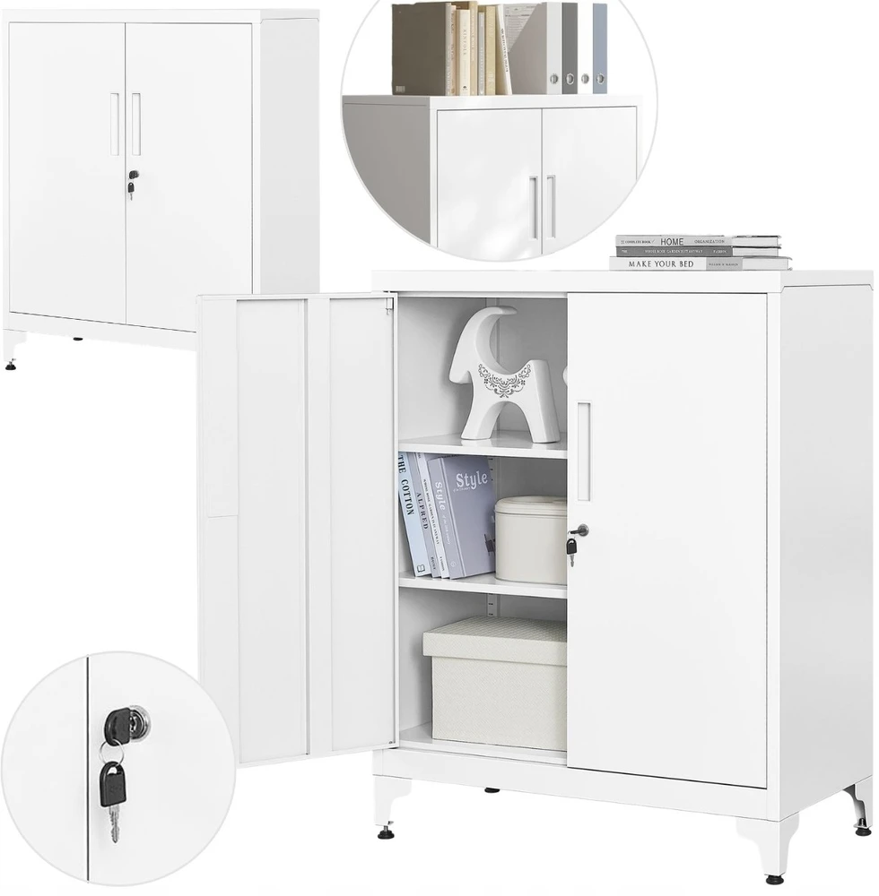 Songmics Užrakinama dokumentų spinta su 2 durelėmis 40 x 80 x 90 cm matinės baltos spalvos