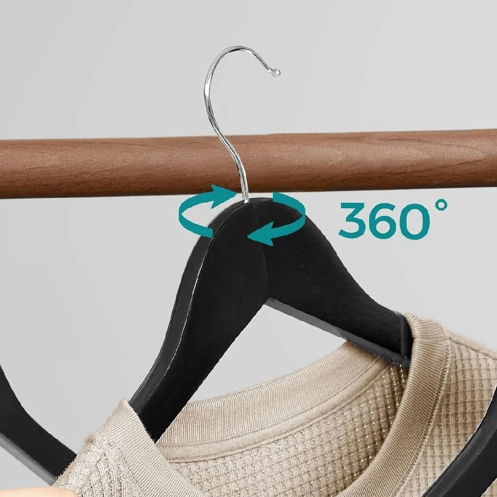 SONGMICS medinių pakabų rinkinys, 30 vnt., su 360° pasukamais kabliais, tamsiai juodos spalvos