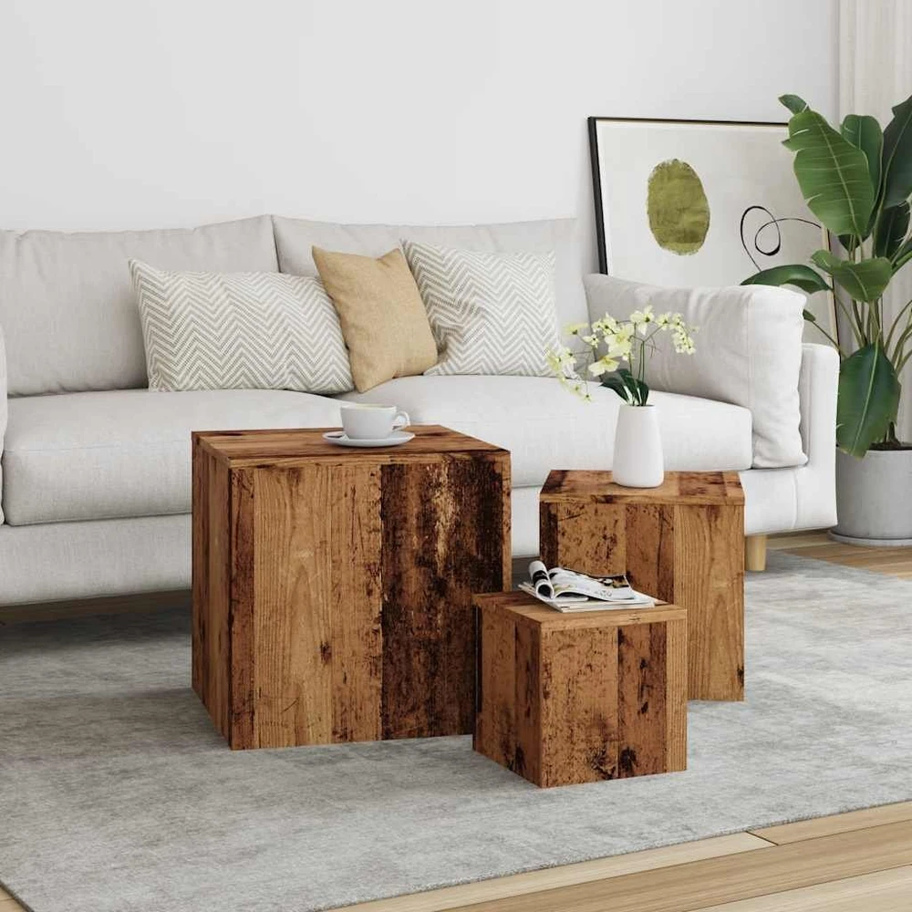šoniniai staliukai 3 vnt Old Wood Engineered Wood