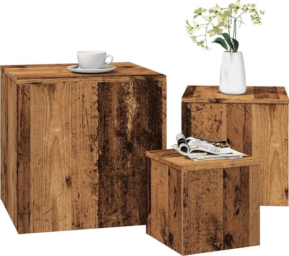 šoniniai staliukai 3 vnt Old Wood Engineered Wood