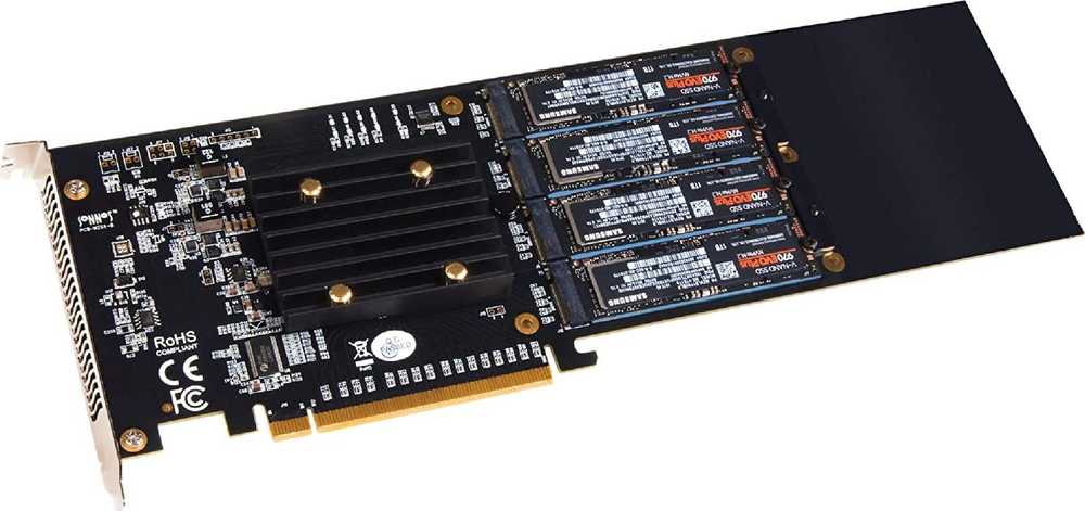 Sonnet Valdiklio sonetas PCIE 3,0 x 16 – 4 x M.2 M- klavišas M.2 4x4 tylus PCIE (SO- FUS- SSD -4X4-E3S)