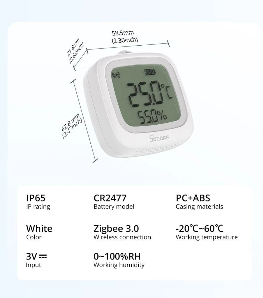 Sonoff SNZB-02WD Zigbee 3.0 temperatūros ir drėgmės belaidis sensorius IP65