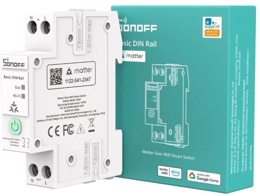 SONOFF Basic 1GSP išmanioji Wi-Fi DIN bėgelio relė 32A
