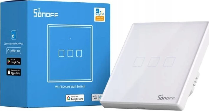 Smart Switch WiFi + RF 433 Sonoff T2 EU TX (3 kanalų) atnaujintas