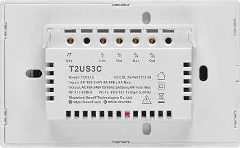 Šakotuvas Sonoff T2US3C - 3-Gan Wi-Fi Smart Wall Switch US - Baltas
