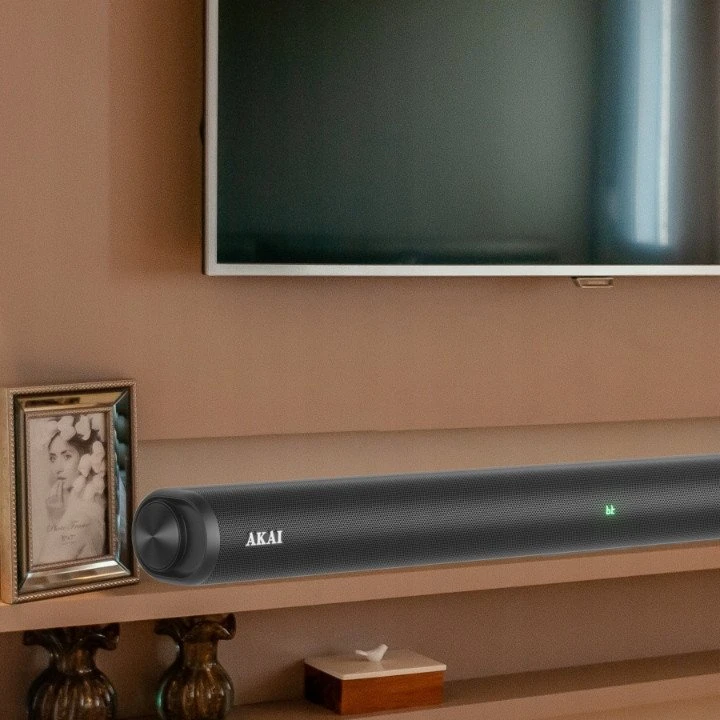 Kompiuterio kolonėlės Garso juosta Akai ASB-6L, RMS galia 60 W, 2,25 colio garsiakalbiai, 15 W x 4, dažnių juosta 50 Hz–18 kHz, varža 4 omai, juoda