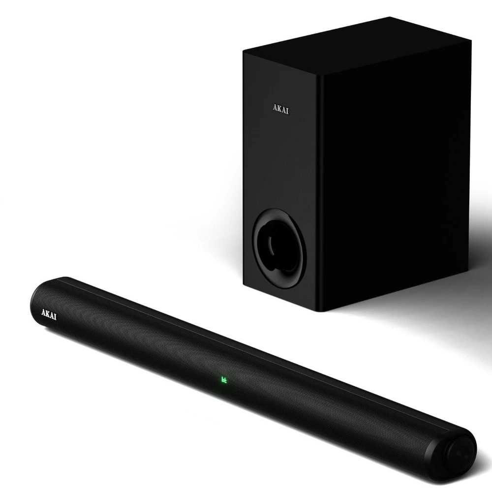 Namų kino sistema Garso juosta Akai ASB-8WSW, RMS galia 150 W, dažnių juosta 50 Hz–18 kHz, AC 100–240 V maitinimo šaltinis, 4 omų varža, juoda