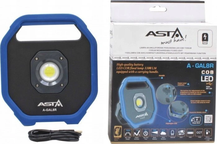 Akumuliatorinis prožektorius ASTA A-GAL8R; LED; 3,7 V; 2x4,4 Ah akum.