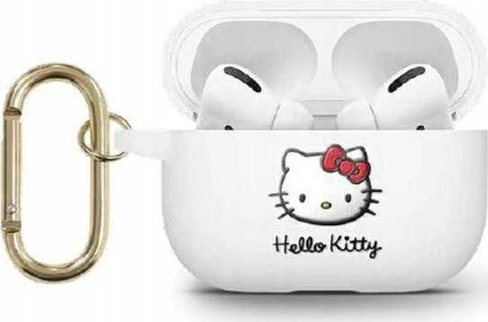 Hello Kitty HKA23DKHSH AirPods 1/2 Dėklas baltos spalvos Silicone 3D Kitty Head