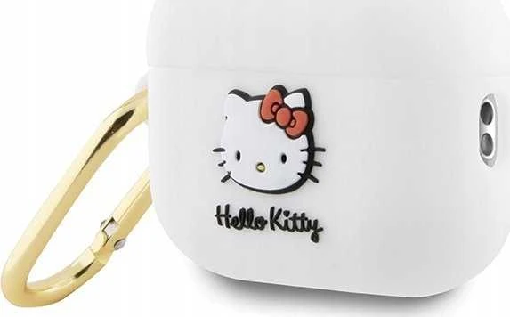 Hello Kitty HKA23DKHSH AirPods 1/2 Dėklas baltos spalvos Silicone 3D Kitty Head