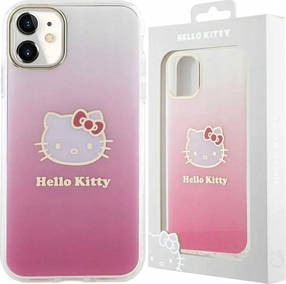Hello Kitty HKHCN61HDGKEP Apple iPhone 11 / Xr 6.1″ rožinės spalvos kietas dėklas IML Gradient Electrop Kitty Head