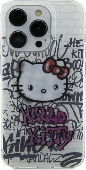 Hello Kitty HKHCN61HDGPHT Apple iPhone 11 / Xr 6.1" baltos spalvos harddėklas IML Kitty On Bricks Graffiti