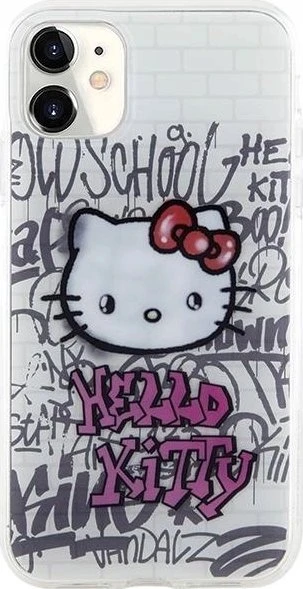 Hello Kitty HKHCN61HDGPHT Apple iPhone 11 / Xr 6.1" baltos spalvos harddėklas IML Kitty On Bricks Graffiti