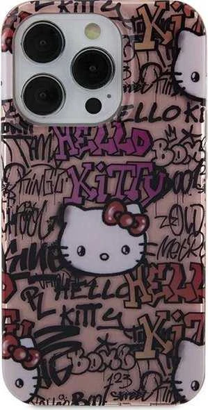Hello Kitty HKHCN61HDGPTP Apple iPhone 11 / Xr 6.1″rožinės spalvos kietas dėklas IML Tags Graffiti