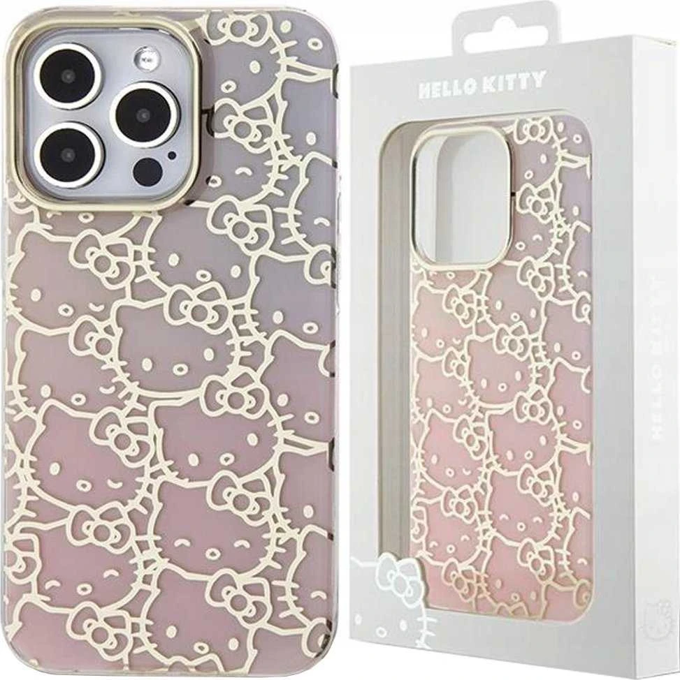 Hello Kitty HKHCP14LHCHPEP Apple iPhone 14 Pro 6.1″ rožinės spalvos kietas dėklas IML Gradient Electrop Crowded Kitty Head
