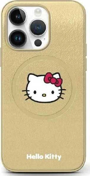 Hello Kitty HKHMP13LPGHCKD Apple iPhone 13 Pro/ 13 6.1″ auksinis kietas dėklas Leather Kitty Head MagSafe