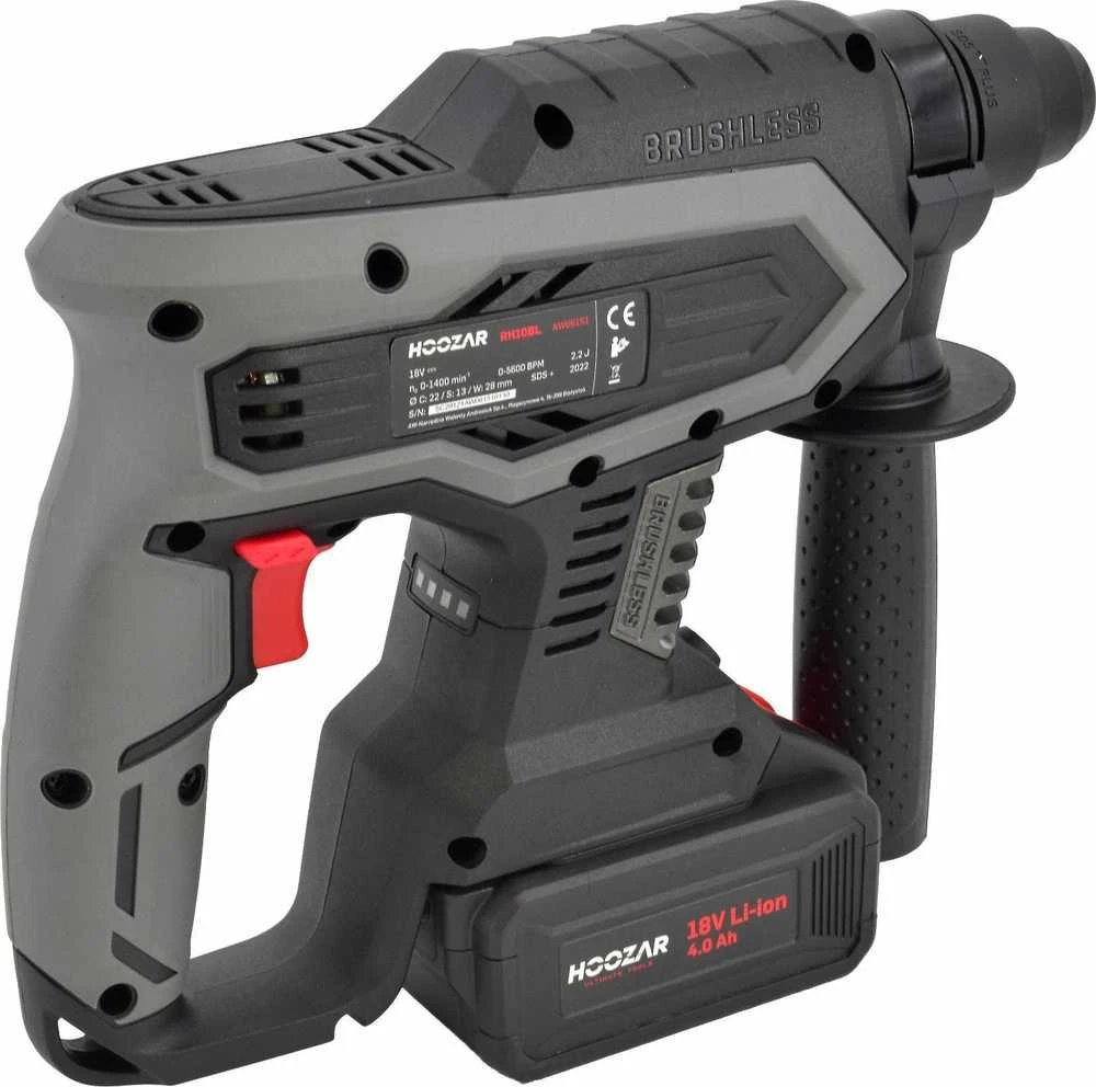 HOOZAR perforatorius su bešepetėliniu varikliu RH10BL, SDS+, 2.2J, 18V, 2x4.0Ah
