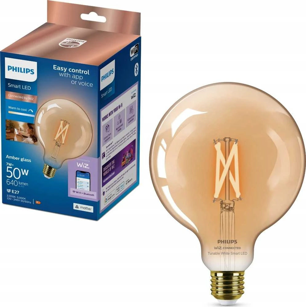Philips LEMP LED WIFI G125 E27 7W 640LM TW AMB