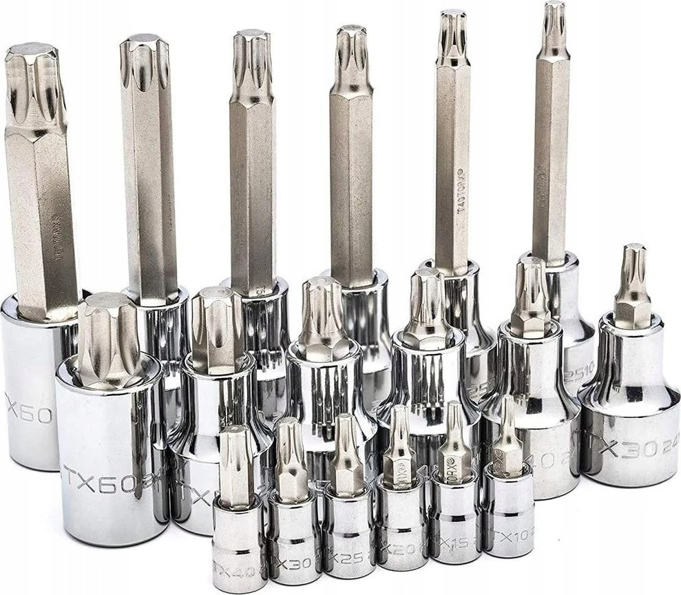 Galvučių su antgaliais rinkinys Sata S09052; 1/4''+1/2''; 18 vnt.