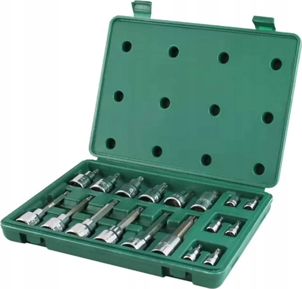 Galvučių su antgaliais rinkinys Sata S09052; 1/4''+1/2''; 18 vnt.