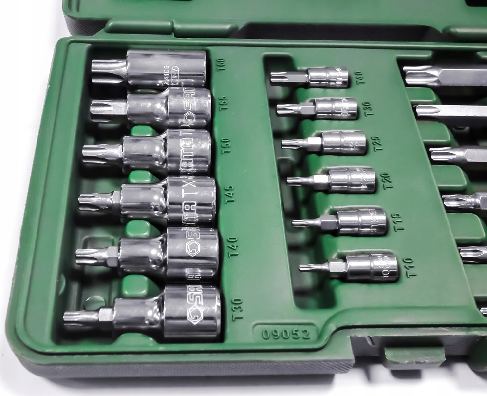 Galvučių su antgaliais rinkinys Sata S09052; 1/4''+1/2''; 18 vnt.