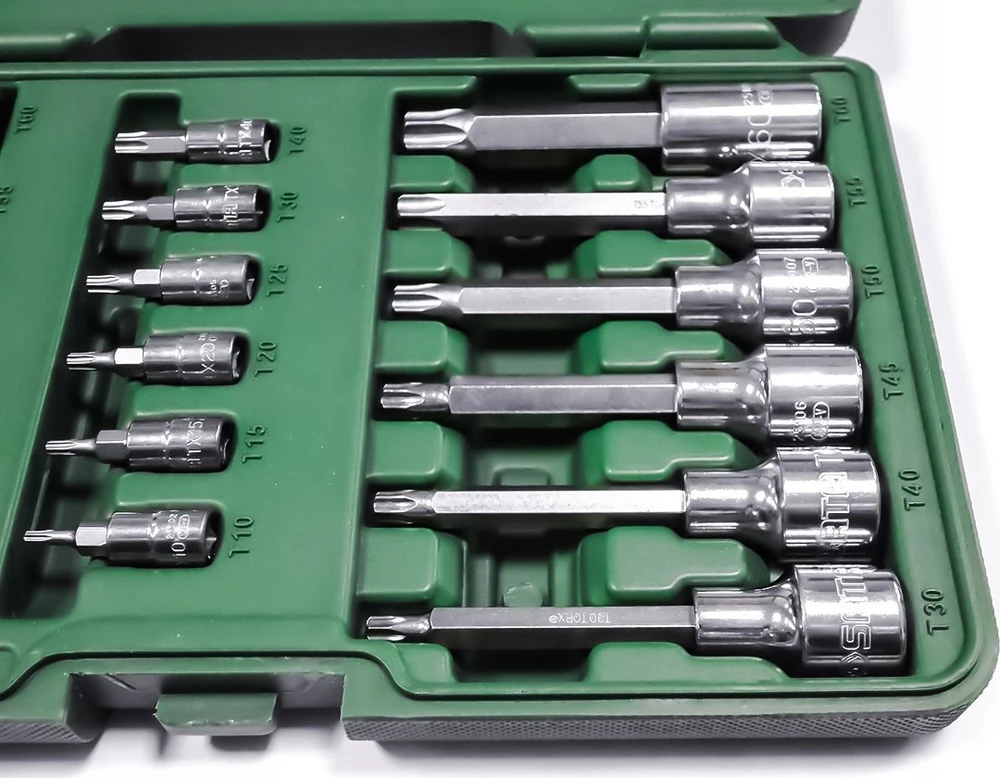 Galvučių su antgaliais rinkinys Sata S09052; 1/4''+1/2''; 18 vnt.