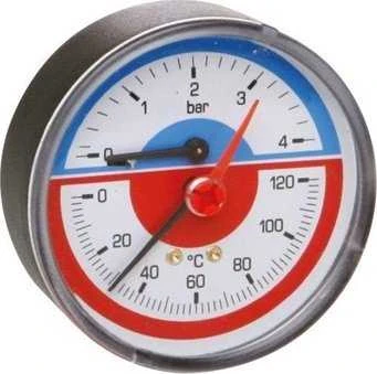 Termomanometras ICMA 1/2", 6 BAR, 0 - 120°C, apatinis