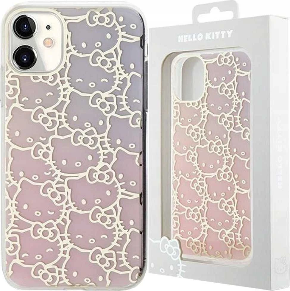 Hello Kitty HKHCN61HCHPEP Apple iPhone 11 / Xr 6.1″ rožinės spalvos kietas dėklas IML Gradient Electrop Crowded Kitty Head